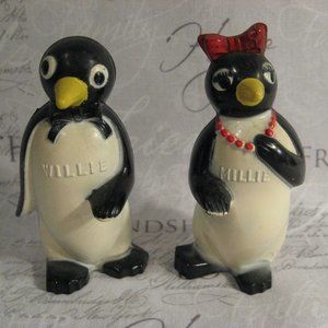 VINTAGE F & F WILLIE & MILLIE PENGUIN S & P SET